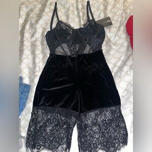 Fashion Nova Black Romper with Elegant Lace
